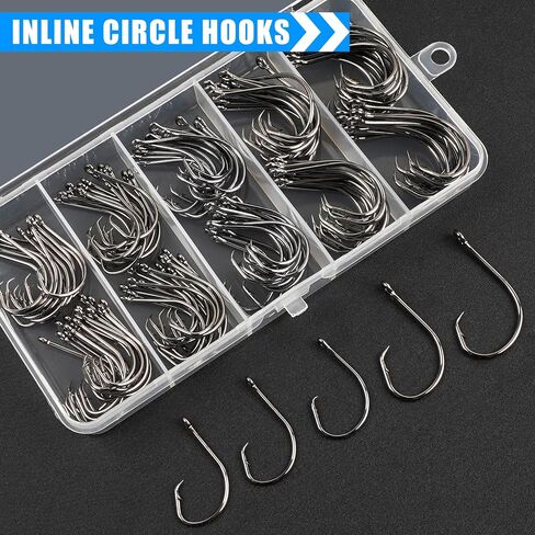 Circle Hooks Saltwater Fishing Hooks in-line Octopus Circle Hook High Carbon Steel Straight Eye Barbed Point Fish Hook for Catfish Bass Striper Saltwater & Freshwater Fishing in Kuwait