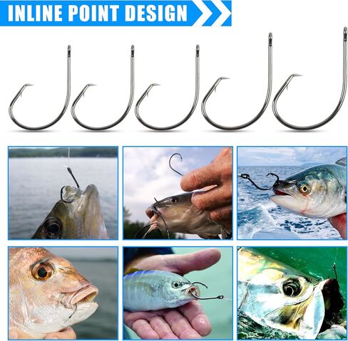 Circle Hooks Saltwater Fishing Hooks in-line Octopus Circle Hook High Carbon Steel Straight Eye Barbed Point Fish Hook for Catfish Bass Striper Saltwater & Freshwater Fishing in Kuwait