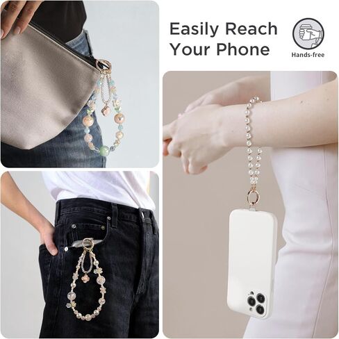 Phone Charm for Women, Anti-Theft Phone Wrist Strap Hands-Free & Beaded Chain, Detachable Cell Phone Lanyard with Tether Tab in Kuwait