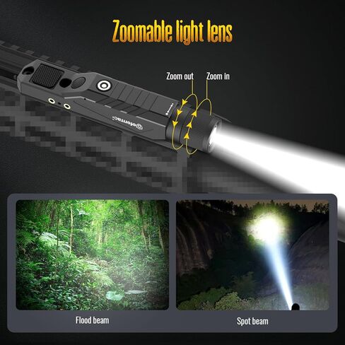 Defentac 1600 Lumens المصباح التكتيكي مع لحظة وقوية للبندقية ، ضوء الأسلحة مع مفتاح الضغط المدمج متوافق مع سطح السكك الحديدية M ، قابلة لإعادة الشحن المغناطيسي in Kuwait
