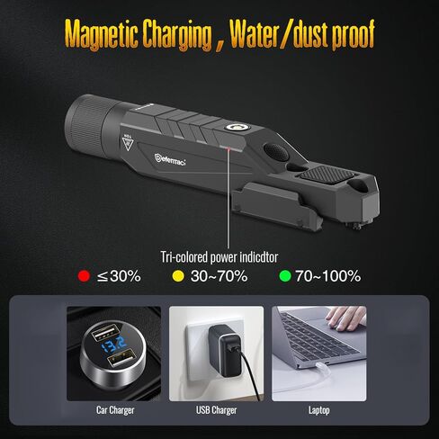 Defentac 1600 Lumens المصباح التكتيكي مع لحظة وقوية للبندقية ، ضوء الأسلحة مع مفتاح الضغط المدمج متوافق مع سطح السكك الحديدية M ، قابلة لإعادة الشحن المغناطيسي in Kuwait