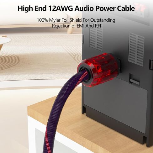 كابل طاقة صوت Monosaudio 12AWG HiFi من النحاس النقي عالي النقاء OFC Audiophile سلك طاقة مطلي بالذهب قابس 125 فولت 15 أمبير كابل طاقة مجدول HiFi لمكبر الصوت، والفرعي، والقرص الدوار، والأمبير، وDAC (6.6 قدم/2 متر) in Saudi Arabia