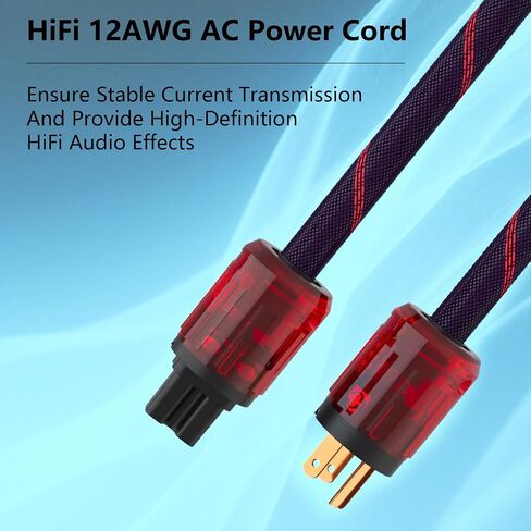 كابل طاقة صوت Monosaudio 12AWG HiFi من النحاس النقي عالي النقاء OFC Audiophile سلك طاقة مطلي بالذهب قابس 125 فولت 15 أمبير كابل طاقة مجدول HiFi لمكبر الصوت، والفرعي، والقرص الدوار، والأمبير، وDAC (6.6 قدم/2 متر) in Saudi Arabia