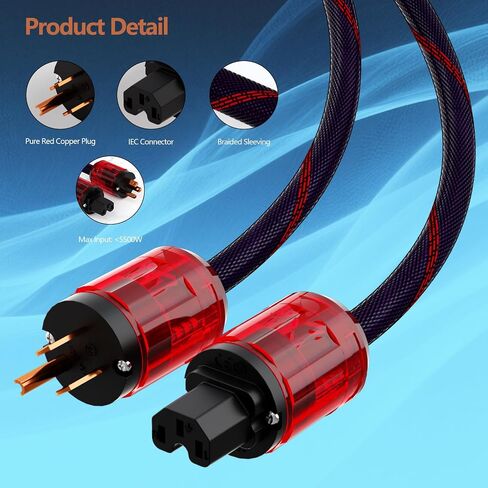 كابل طاقة صوت Monosaudio 12AWG HiFi من النحاس النقي عالي النقاء OFC Audiophile سلك طاقة مطلي بالذهب قابس 125 فولت 15 أمبير كابل طاقة مجدول HiFi لمكبر الصوت، والفرعي، والقرص الدوار، والأمبير، وDAC (6.6 قدم/2 متر) in Saudi Arabia