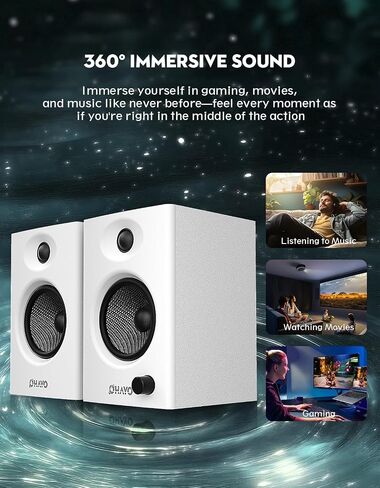 مكبرات الصوت Ohayo 60W للكمبيوتر للموسيقى والألعاب ، Bluetooth 5.3 ، مكبرات صوت Stereo 2.0 لجهاز الكمبيوتر المكتبي أو الكمبيوتر المحمول ، إدخال 3.5 مم RCA ، مدخلات USB ، زوج واحد ، أسود in Kuwait