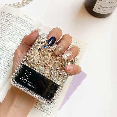 حافظة Poowear لهاتف Samsung Galaxy Z Flip 4 5G، حافظة فاخرة مصنوعة يدويًا من حجر الراين والكريستال والماس اللامع الناعم من مادة TPU للنساء والفتيات مع Galaxy Z Flip 4 5G (2022) in Saudi Arabia