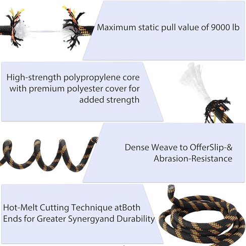 حبل arborist braided polyester climbing rope 1/2inch x 100ft 48 خيوط الحبل الأسود الثور لمختلف التطبيقات في الهواء الطلق ، البناء ، الشجرة ، السحب ، الأرجوحة ، التسلق in Kuwait