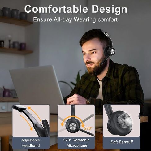 Bluetooth headset Wireless Trucker Headset with Noise Cancelling & Mute Button,40Hrs Driver Headphone for Cellphone Office Work in Saudi Arabia