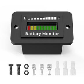 12V 24V 36V 48V 60V 72V LED Battery Monitor Meter BM210 Battery Fuel Gauge Indicator Waterproof Lead-Acid or Lithium ion Battery Meter for Cars Golf EZGO Motorcycle Stacking Machine