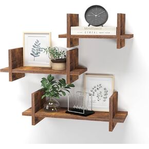 PHAREGE Black Floating Wall Shelves Set of 3, Criss Cross Intersecting Floating Shelf, Wall Hanging Small Shelf for Bathroom, Bedroom, Living Room, Kitchen and Home Office Decor