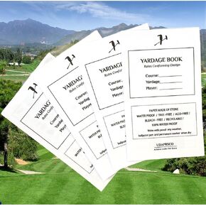 Golf Yardage Book (4 pcaks), All Weather Water Proof Stone Paper, Yardage Book, Golf Club Distance Card, Score Card