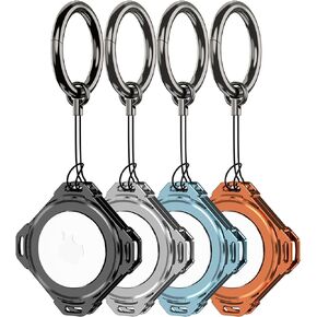 Airtag Keychain - Sturdy Metal Air Tag Holder, Aluminum Airtag Holder for Keys, Pets, Dogs, Cats - Includes Case and Rings 2 Pack,Purple & Green