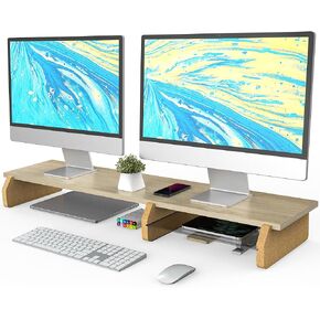 Fenge Dual Monitor Stand, Monitor Riser for desk, 42.5 Inch Desktop Oraganizer Stand for 2 Monitors,Desktop Organizer Riser with Eco Cork Legs for Computer,Laptop,Printer,TV