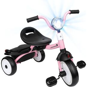 Toddler Tricycle with Storage Basket and Lights, Foldable Tricycle for 1-5 Years Old Boys Girls,