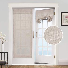 Natural Linen Blended Door Curtain Privacy French Door Curtain Light Filgtering Tricia Window Door Curtain for Patio Door Sidelight Glass Door Blind Tie Up Shade,26 x 68 inches, 1 Panel, Natural