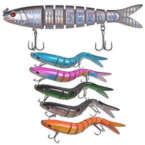 Fishing Lures for Bass Trout, 5pcs Segmented Multi Jointed Swimbaits Slow Sinking Swimming Lures Bionic Hard Bait for Freshwater Saltwater