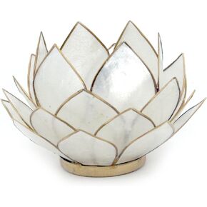 Contrast Natural White Capiz Shell Opening Lotus Flower Bulb Tealight Candle Holder, Tan, One Size in Saudi Arabia