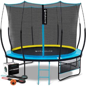 SkyBound 10FT 12FT 14FT Trampoline with Enclosure - Recreational Trampolines for Kids and Adults with SkyBound Jump Game - Outdoor Trampoline with Ladder - Patented Fiberglass Curved Poles - Free APP