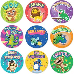 Sweetzer & Orange Spanish Stickers for Teachers and Parents! 1008 Pegatinas de Recompensa para Ninos. 9 Assorted Designs, 1 Inch School Stickers, Reward Stickers and Spanish Classroom Supplies