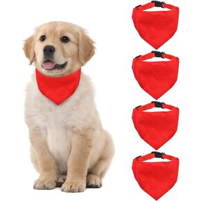 Blank Dog Bandana, 4 PCS Red Pet Bandana Collar with Quickly Release Buckle Adjustable Sublimation Dog Bandana with Removable Red Collar for Small Medium Dogs, Red L