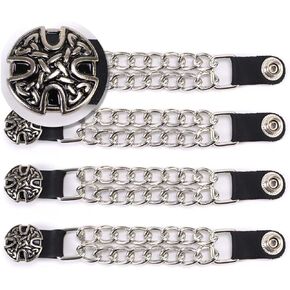 Milwaukee Leather Black Medallion Vest Extender - Double Chrome Chains Genuine Leather 6.5" Extension 4-PCS MLA6016SET - 4 Inch