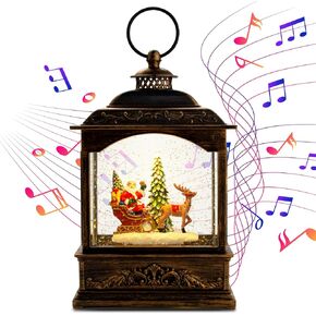 فانوس كرات الثلج الموسيقية لعيد الميلاد، فانوس سانتا المائي المضاء مع مؤقت وتأثير ثلجي دوامي | كرة أرضية لامعة تعمل بالبطارية وتعمل بمنفذ USB لتزيين العطلات وهدية ديكور المنزل الداخلي in Kuwait