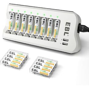 بطاريات EBL 1100 مللي أمبير NiMH AAA قابلة لإعادة الشحن (16 حزمة) وشاحن بطارية AA AAA قابل لإعادة الشحن مع منفذي شحن USB in Kuwait