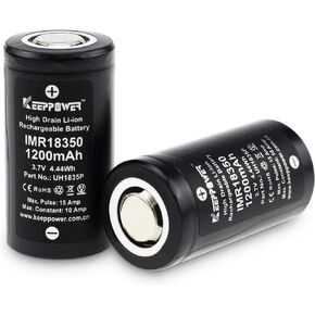 Keeppower 2 Pcs Flat Top 18350 10A Discharge IMR 1200mAh 3.7V UH1835P Quality High Drain Li-ion Rechargeable Lithium Battery