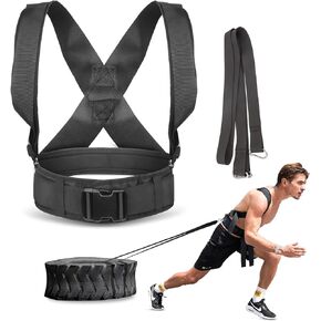 YNXing Sled Pulling Harness, Tire Pulling Harness with Pull Strap for Resistance Training, Adjustable Padded Shoulder Strap