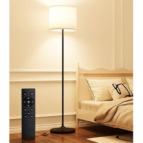 LED Floor Lamp for Living Room,Dimmable Standing Lamps with Lampshade and LED Bulb,Custom Color Temperature Tall Lamp for Bedroom with Foot Switch and Remote,Black Pole Lamp for Kid Room