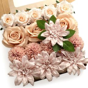 Mocoosy Roses Artificial Flowers Combo Box Set Fake Flowers Bulk, Mix Faux Flowers with Stem for Wedding Bouquets Centerpieces Table Decorations DIY Floral Arrangement Bridal Shower Party Home Decor