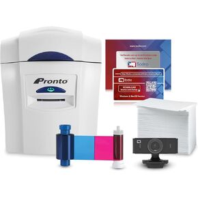 Bodno Magicard Pronto ID Card Printer & Super Supplies Package ID Software, Camera, 300 Cards and 300 Print Ribbon - Silver Edition
