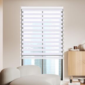 Grandekor Cordless Zebra Blinds for Windows Free-Stop, Roller Windows Shades with Dual Layer Sheer Window Treatments Room Darkening Day and Night Light Filtering Window Shades, White, 45" Wx72 H