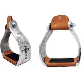 CHALLENGER Horse Saddle Stirrups Western Aluminium Twisted Engraved Rhinestone Cross 51189
