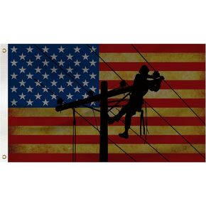 الولايات المتحدة الأمريكية العلم Lineman باورلاين فني العلم 3x5 أقدام راية الأعلام نسيج الجدار لغرفة رجل الكهف مع الحلقات النحاسية لديكور غرفة النوم الكلية