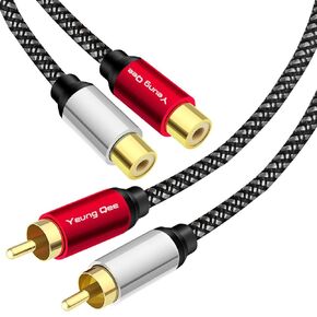 2RCA Male to 2RCA Female Extension Cable 3 ft, 2 RCA Extension Cable Nylon Braid 2 RCA Male to 2 RCA Female Stereo Audio Extension Cable (3FT/1M)