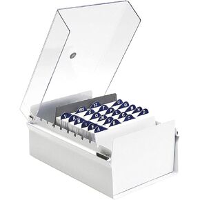 Acrimet 4 x 6 Card File Holder Organizer Metal Base Heavy Duty (AZ Index Cards and Divider Included) (White Color with Clear Crystal Plastic Lid Cover)