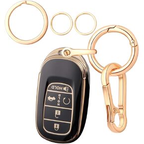 غطاء مفتاح Fob لملحقات Honda، حافظة مفاتيح مع سلسلة مفاتيح متوافقة مع المفتاح الذكي Accord Civic EX Pilot CR-V 4 أزرار أسود