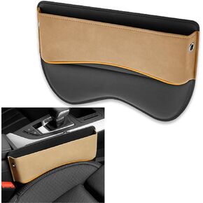 Pack-1 Car Seat Gap Filler, Leather Car Seat Storage Box, Universal Car Seat Organizer, Adjustable Car Utility Bag, Car Accessories for Phone, Cards, Keys, Coins, Receipts (Beige)