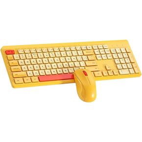 Wireless Keyboard Mouse Set,2.4G Portable Chocolate Silent Keyboard with Cute Colorful Round Keycap,104-Key Full-Size Home Office Keyboard Mice Combo for Computer Laptop PC Gamer(Yellow Mix)