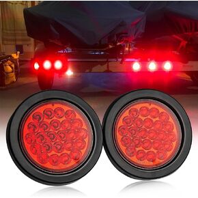 Oyviny 4 Inch 24LED Round LED Trailer Tail Light with w/Surface Mount Grommet, IP65 Super Bright W/Reflector Bowl 24LED Round Trailer Stop Turn Brake Tail Lights 12V DC for Trailer, Bus, Trucks, 2PCS
