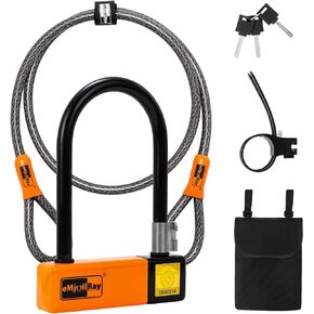 E-Scooter U Lock with Cable,Heavy Duty Anti-Theft Bike U Lock, 10mm x 4ft Length Security Cable with 3 Keys Mounting Bracket for Bicycle,Folding Bike, Electric Scooter