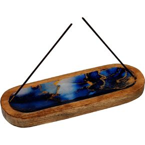 Wooden Blue Incense Stick Holder Modern Incense Insence Burner Stand for Sticks, Wood White Incense Ash Catcher or Insent Burn Holder with Beautiful Design for Home Décor | 12 x 4 Inches