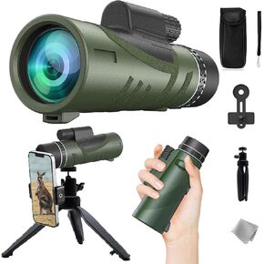 80X100 Monocular Telescope with Smartphone Stand & Tripod, Monocular HD Bifocal Scope Portable Waterproof & Anti-Fog, BAK4 Prism for Animal Bird Watching Camping Tourist Scenery