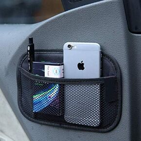KYMY Universal Car Storage Net Bag,ABS Plastic Frame Mesh Net,Elastic Nylon Mesh Seat Back Pocket for Phone Purse Card Holder Pocket Organizer with 1PC Double Sided Tape Gift