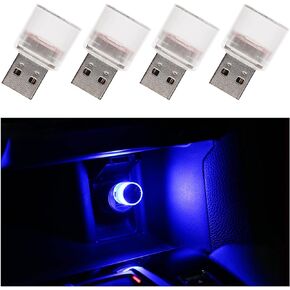 4 قطع مصابيح LED داخلية للسيارة USB، مصابيح ليلية لشحن واجهة السيارة USB، مصابيح LED داخلية صغيرة للسيارة وغرفة النوم والممر (ملونة سريعة)