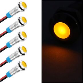 5 قطع 6 مم 1/4 بوصة ضوء مؤشر LED، تيار متردد/تيار مستمر 12-24 فولت مقاوم للماء IP66 مصباح إشارة معدني، مؤشر معدني مع سلك 145 مم، ضوء مؤشر LED للسيارات والشاحنات والقوارب (أخضر)