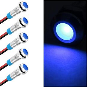 5PCS 6MM 1/4"LED Indicator Light, AC/DC 12-24V Waterproof IP66 Metal Signal Lamp, Metal Indicator with 145mm Wire, Automotive LED Indicator Light for Cars Trucks Boats (Green)