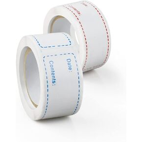 250Pcs 2 Rolls Self-Adhesive Removable Freezer Labels Food Date Labels Roll 1 x 3 Inch Waterproof Oil-Resistant Kitchen Refrigerator Labels, Easy to Write and Clean, 2 Color (Red,Blue)
