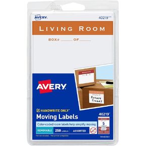 Avery Moving Labels, Assorted Shapes and Sizes, Removable Labels, Non-Printable, 218 Total (40219)